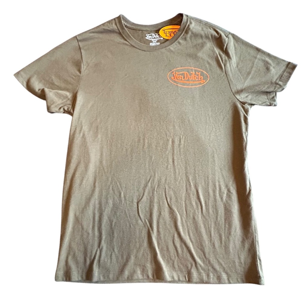 Von Dutch Mens Graphic Logo T-Shirt Brown Orange Size M Short Sleeve Crewneck